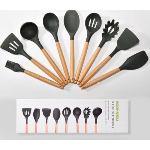 Silicone Kitchen Utensils Gadgets Wood handle Cooking Tools Silicone Kitchenware Set Spatula Shovel Spoon Home Kitchen Tools