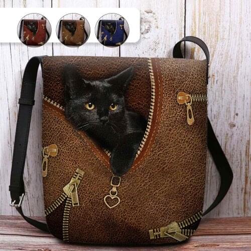 Womens Shoulder Bag Hair Drill 3D Cat Print Pattern Crossbody Bags Large Capacity Luggage Storage Bag Gift Handbag Coin Purse