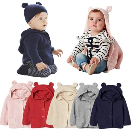 1-6 Years Boys Girls Knit Sweater Clothing Winter Hooded Solid Color Fashion Warm Costume Sweater Coat Outwear Clothes