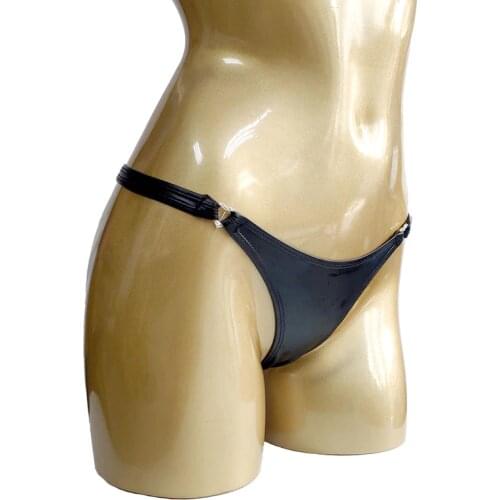 Candy Color Latex Low-Rise G-string Panties Hollow PVC Shiny Sexy G string Micro Thong Women T-Back Erotic Lingerie Stage Wear F