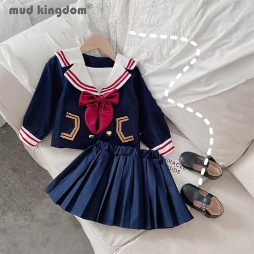 Mudkingdom Girls JK Uniform Skirt Suit College Style Bow Sailor Collar Jacket Solid Skirts School Sets for Kids Autumn Outfits
