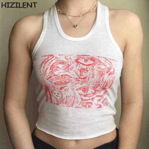 Vintage basic solid gothic Girls Japanese Streetwear Harajuku punk prited Casual female short Tops Ulzzang New Summer Women vest