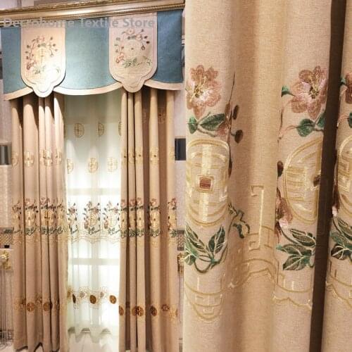 Embroidered Elderly Peoples Room Chinese Style Coffee Color Curtains for Living Room Bedroom Luxury Curtains Luxury Home Decor