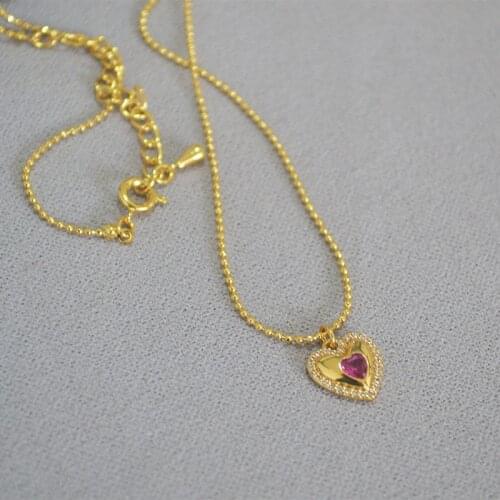 Japanese and Korean fashion simple texture pearl chain brass rose love gem pendant collarbone chain short money chain necklace
