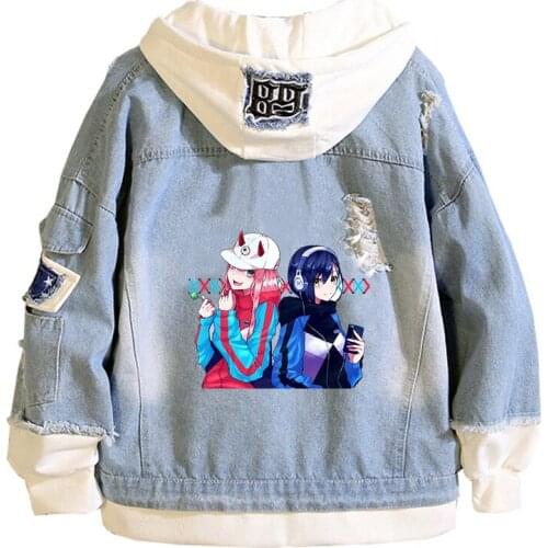 DARLING in the FRANXX Anime Jeans Jacket Harajuku Streetwear Fashion Boys Windbreaker Women Cartoon Hoodies Couple Sweatshirt