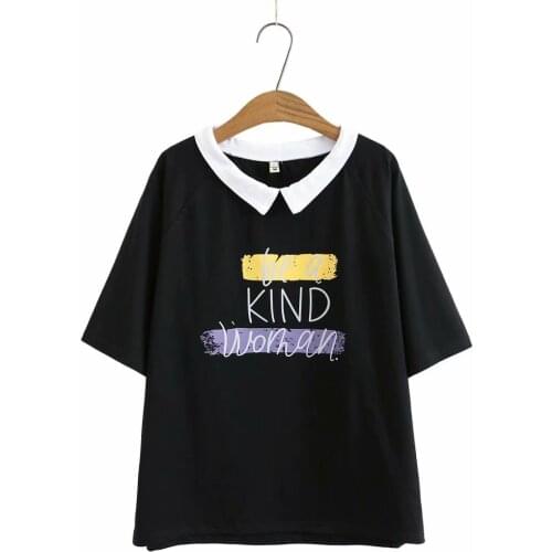Plus size turn-down collar drop-shoulder sleeve print women tshirts 2021 new summer causal cotton ladies t shirts female tops