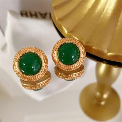 French Style Retro Gold Earring For Women 2021New Classic Emerald Vintage Aretes Charm Lady Birthday Gift Luxury Jewelry