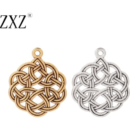 ZXZ 10pcs Tibetan Silver/Gold Tone Celtics Chinese knot Charms Pendants 2 Sided for Necklace Bracelet Jewelry Making Findings