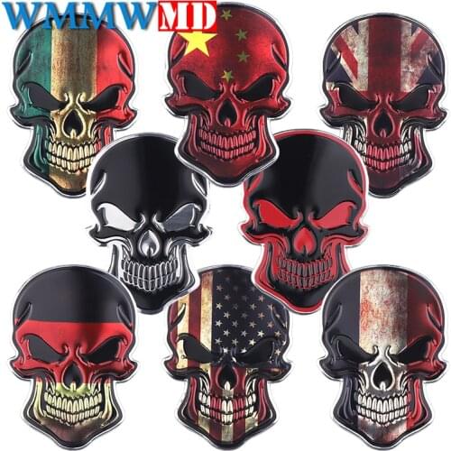 1PCS Fashion Car 3D Metal Sticker Skull France Germany Italy US UK Flag Applique Emblem Badge Auto Motorcycles Graffiti Sticker