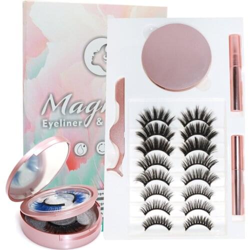 10 pairs Natural Soft Magnetic Eyelashes 3D False Mink Eyelashes Magnet Lashes Magnetic Eyeliner&Tweezer Set Easy To Wear