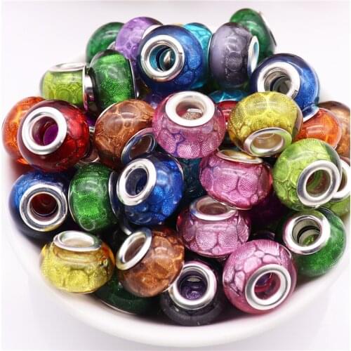 10Pcs New Round Large Hole European Beads Murano Spacer Bead Charms fit Pandora Bracelet Bangle for Hair Jewelry Making Earrings
