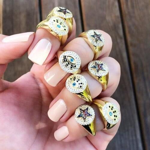 2019 us size 6# gold filled fashion trendy round rings micro pave colorful star cz engagement band women fashion charm jewelry