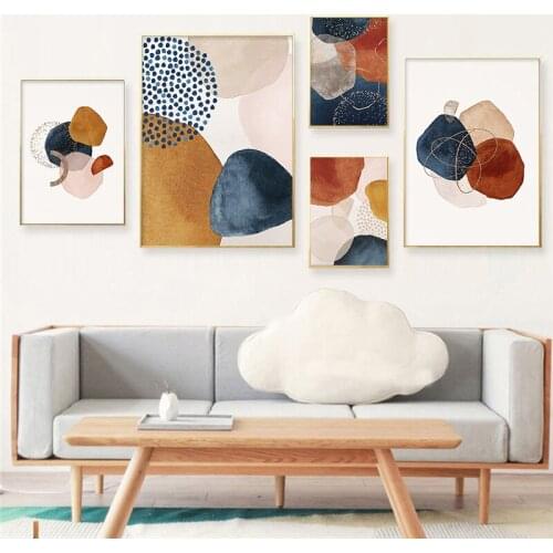 Abstract Orange Blue Geometric Wall Posters and Prints Luxury Living Room Bedroom Decorative Pictures Boho Art Canvas Paintings