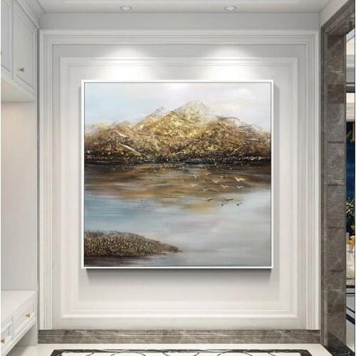 Large painting hand painted Abstract Mountain Gold Peak Canvas Oil Painting Picture Living Room Hallway Home Wall Art Decoration