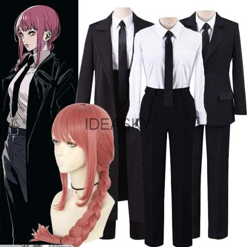 ChainsawMan Chainsaw Man Power Makima Cosplay Anime Costume Long Jacket Coat Black Suit Uniform adult wig Women Men Halloween