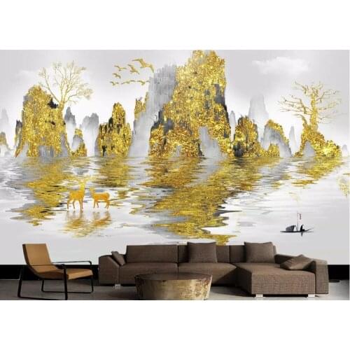 CJSIR Chinese Mural Wallpaper Abstract Sunrise Golden Ink Mountain Abstract Modern Nordic Tv Background Walls 3d Wallpaper