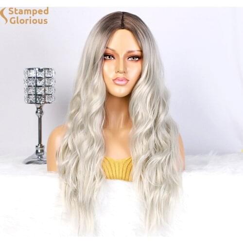 Lativ Long Wavy Synthetic Wig Ombre Purple Wig for Women Omber Pink Two Tone Natural Middle Part Wigs Heat Resistant