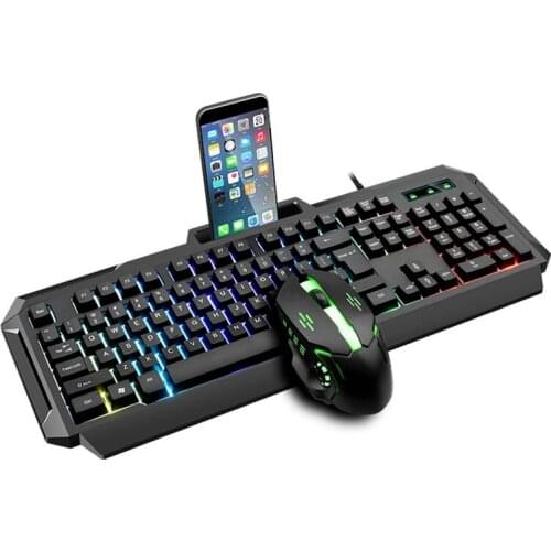 104 Key Colorful Backlight Gaming Mouse + Keyboard Set with Phone Holder Compatible with Windows XP/ ISTA/ 7/ 8/ 10 OS System