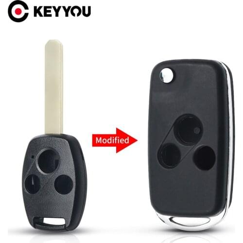 KEYYOU Modified Folding Flip Remote Key Shell Cover For Honda Accord CR-V Civic Pilot Car Key Cover Uncut Blade 3 Buttons