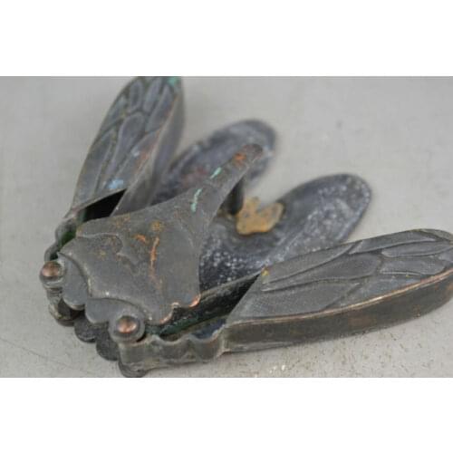 2.62"Old Collectible Decoration Copper Carving Vivid Cicada Shape Usable Inkwell