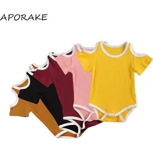 2021 0-18M Newborn Baby Girls Romper Summer Cold Shoulder Round Neck Short Sleeve Playsuit for Photography Birthday Party