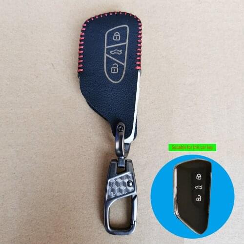 Leather Car Key Cover For VW Volkswagen Golf 8 Mk8 2020 Skoda 3 Buttons Smart Keyless Remote Control Fob Cases Keychain Holder