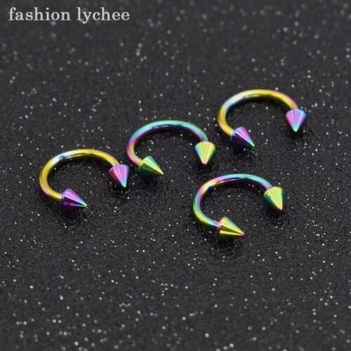 Fashion lychee 4pcs Colorful Stainless Steel Horseshoe Bar Circular Barbell Ring Eyebrow Lip Nose Cone Spike Body Jewelry