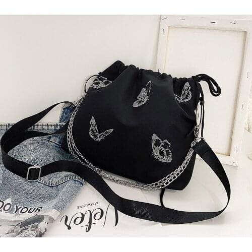 Fashion Luminous Butterfly Shoulder Messenger Bags Women Drawstring Chain Shoulder Bag Pouch Nylon 2021 New Casual Lady Handbags