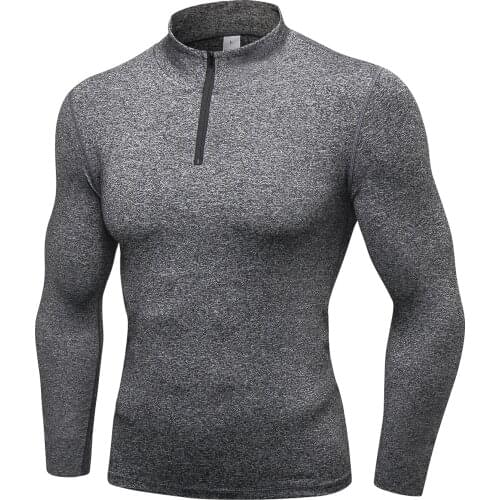 Men Sweater Compression Shirt Long Sleeve Workout Undershirts 1/4 Zip Pullover Baselayers Tops Summer Cycling Hiking Clothings