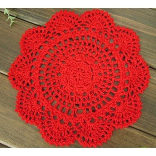 Set of 12 pieces Shabby Chic Vintage Look Crocheted Doilies---Xmas Red color,327