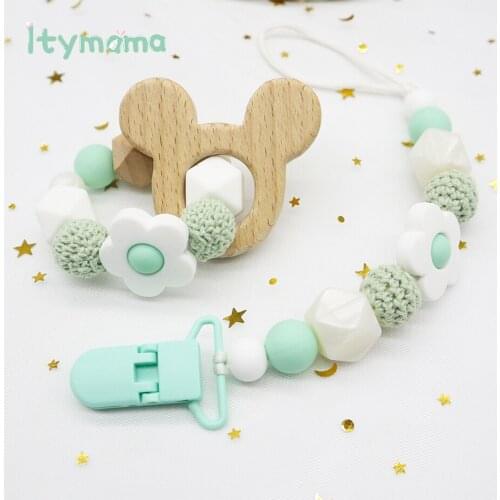 Itymama DIY Set Pacifier Clips Pacifier Chain Baby Wooden Teether Baby Dummy Soother Clip Holder Attachment Teething Toys Gifts
