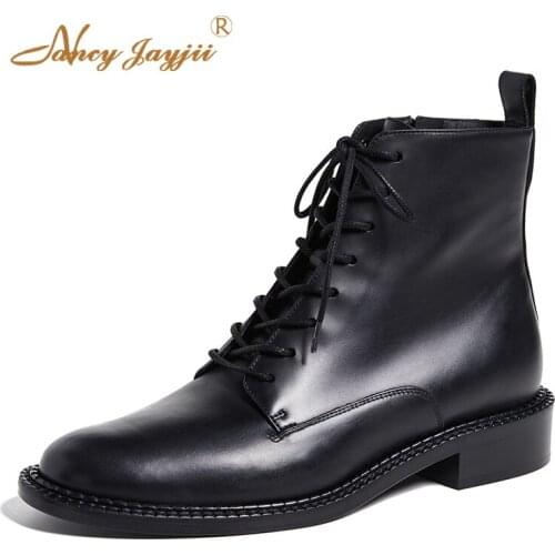 Black 2021 Winter New Arrival Ankle Boots Woman Shoes Fashion Sexy Dress Party Lace-up Short Plush Low Heel Big Size 43 Zippe