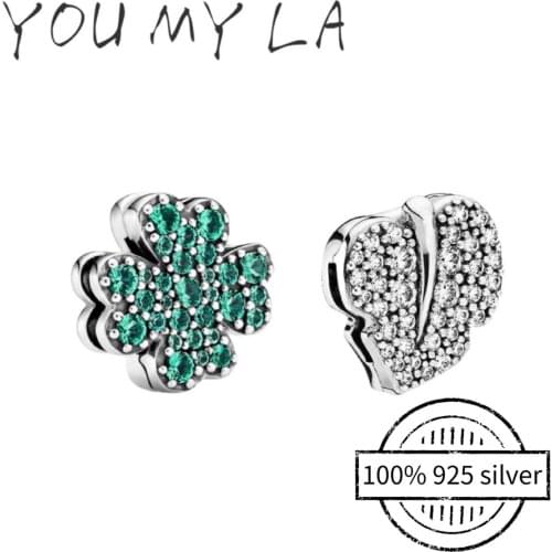 2021 New 925 Sterling Silver Bead Romantic Lucky Clover Charm Beads fit for Original Pando Bracelet Silver 925 Jewelry