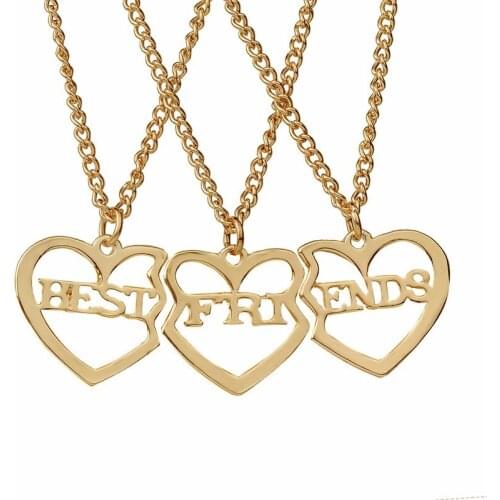New 3 piece set Good friends set chain best friends Golden hollow love stitching BFF pendant necklace 3 Heart-shaped necklace