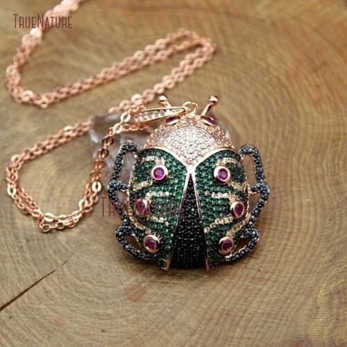 Oenopia formosana kolye Green And Red Colours Zircon Micro Pave Electroplating Rose Gold Copper Necklace In 18 Inch NM10385
