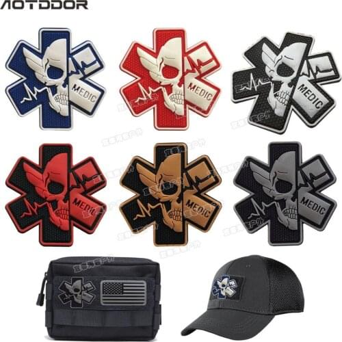 PVC MEDIC Paramedic Skull Patches Tactical Decorative Patch Combat Applique Rubber Medic Medical Badges military patches