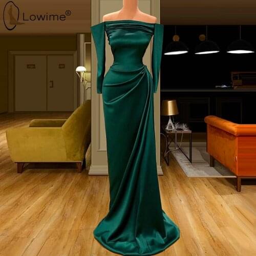 Simple Off Shoulder Memaid Evening Dresses Long Sleeve Ruched Vestido De Festa Pageant Celebrity Vestidos Prom Gowns