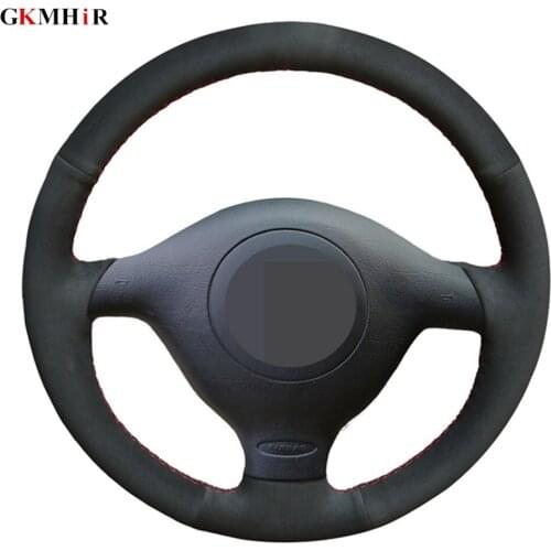 Hand-stitched Black Suede Car Steering Wheel Cover for Seat Leon MK1 (1M) 1998-2005 Skoda Fabia RS 2003 Fabia 1 (6Y) 2004-2005