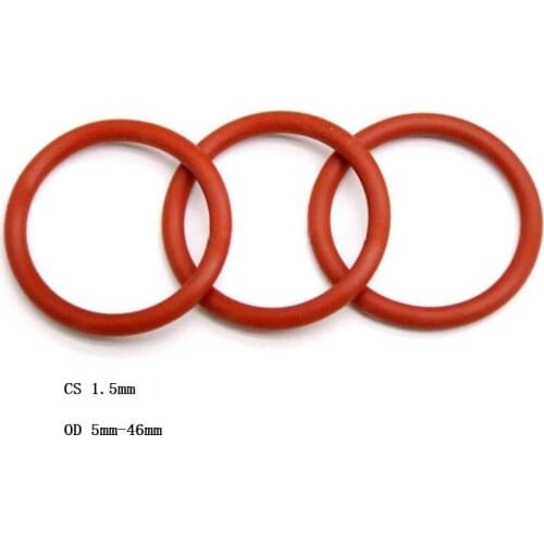Silicone O-Ring Food Grade Seal Washer Red Rubber O Ring OD 5mm-46mm CS 1.5mm