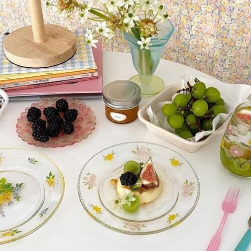 Nordic Small Daisy Glass Plate Retro Vintage Simple Salad Dishes Dessert Plate Stand For Cake Snack Tray Wedding Plates