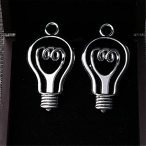 WKOUD 4pcs Silver color 41*24mm Hollow Threaded Bulb Charm Necklace Bracelet DIY Vintage Jewelry Alloy Pendants A95