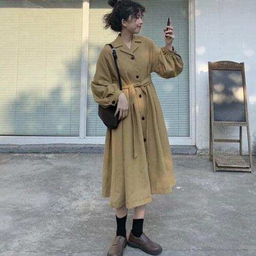 Womens Jacket New Korean Version Windbreaker Dress 2021 Loose Casual Temperament Goddess Long Over-the-knee Skirt Trench Coat