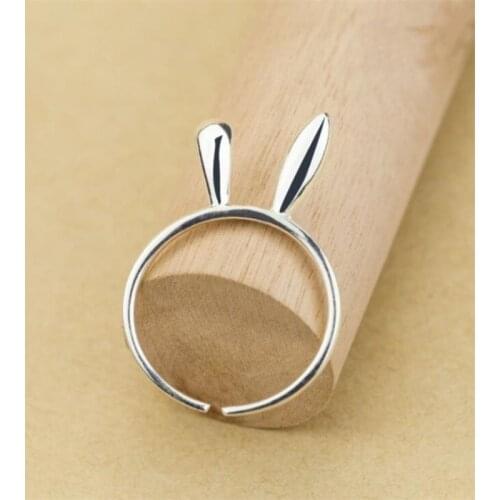 925 Sterling Silver Simple Fashion Creative Lovely Cute Rabbit Ears Adjustable Size Open Ring for Women Girls Female SR023
