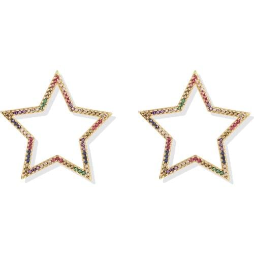ZOSHI Big Hollow Star Design Stud Earrings for Women Multicolors Zirconia Golden Earrings Party Jewelry Statement Earrings