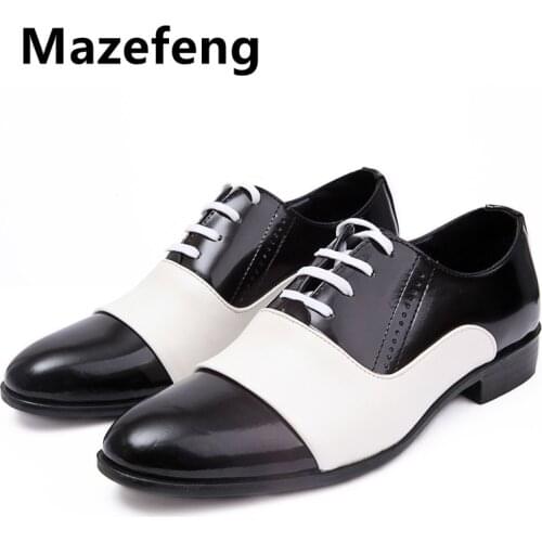 2019 New Autumn Fashion Men Office Shoes Patent Leather Men Dress Shoes White Black Male Soft Leather Wedding Party Oxford Shoes