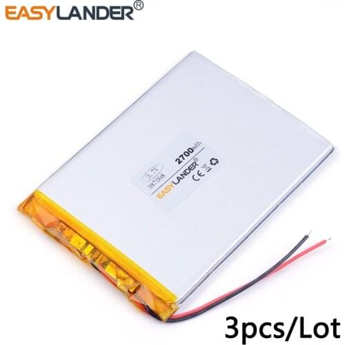 3pcs /Lot 3.7v lithium Li ion polymer rechargeable battery 387098 2700mAh 3.7V for tablet pc polymer lithium battery