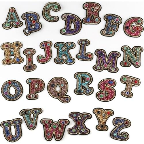 3D A-Z 26 English Letters Iron on Patches for Clothes Sequin Applique Rhinestone Letter Patches for Clothes