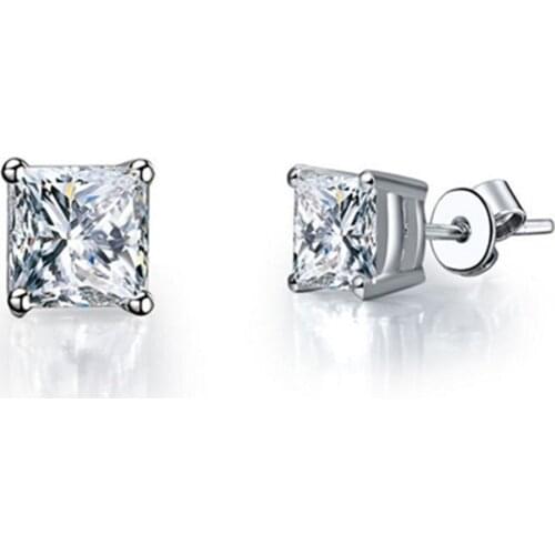 6*6mm Test Positive Moissanite Earrings Stud Princess Diamond Earrings for Women 18K White Gold Stud Female 18K
