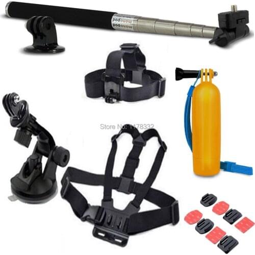 8in1 Head Chest Flat Curved Mount Float Grip + Car Suction Cup Mount Holder + Screw Bolt Accessory For GoPro Hero 2 3 3+ 4