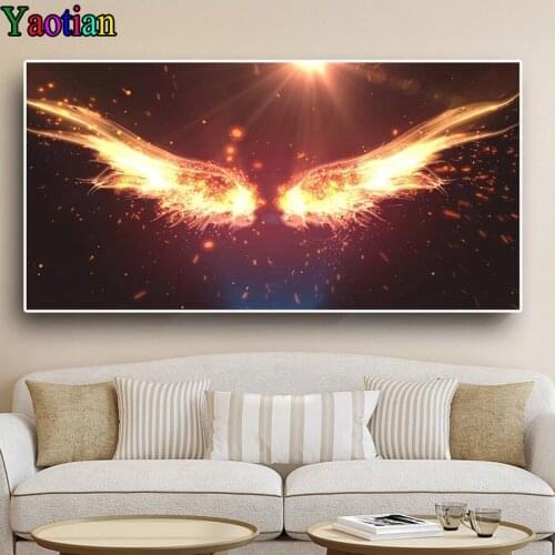 5D DIY Diamond Painting Abstract Black Gold Flaming Feather Wings Mosaic Full Diamond Embroidery Cross Stitch Mosaic Cuadros
